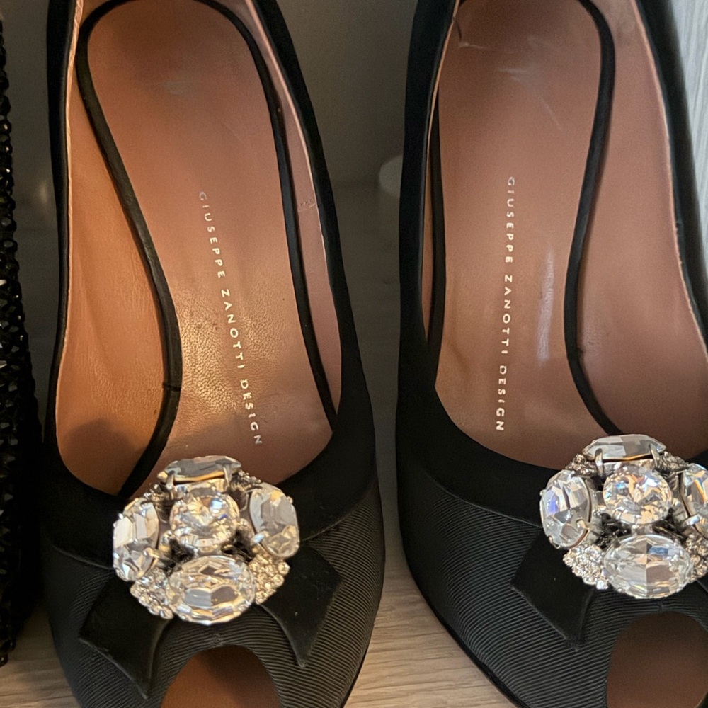 Giuseppe Zanotti Black Heels with Crystal Accents